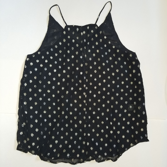 Black Tank Top Metallic Silver Sz Small Petite New - Picture 2 of 6